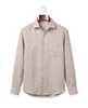 The Salcombe Linen Shirt — Sand, front on hanger