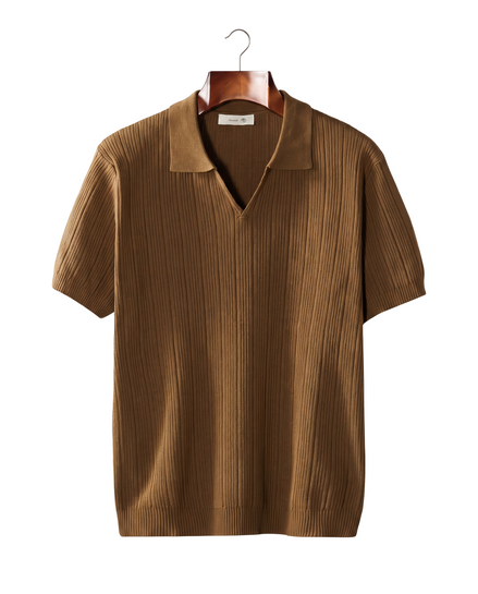 The Henley — Open-Collar Knit Polo — front