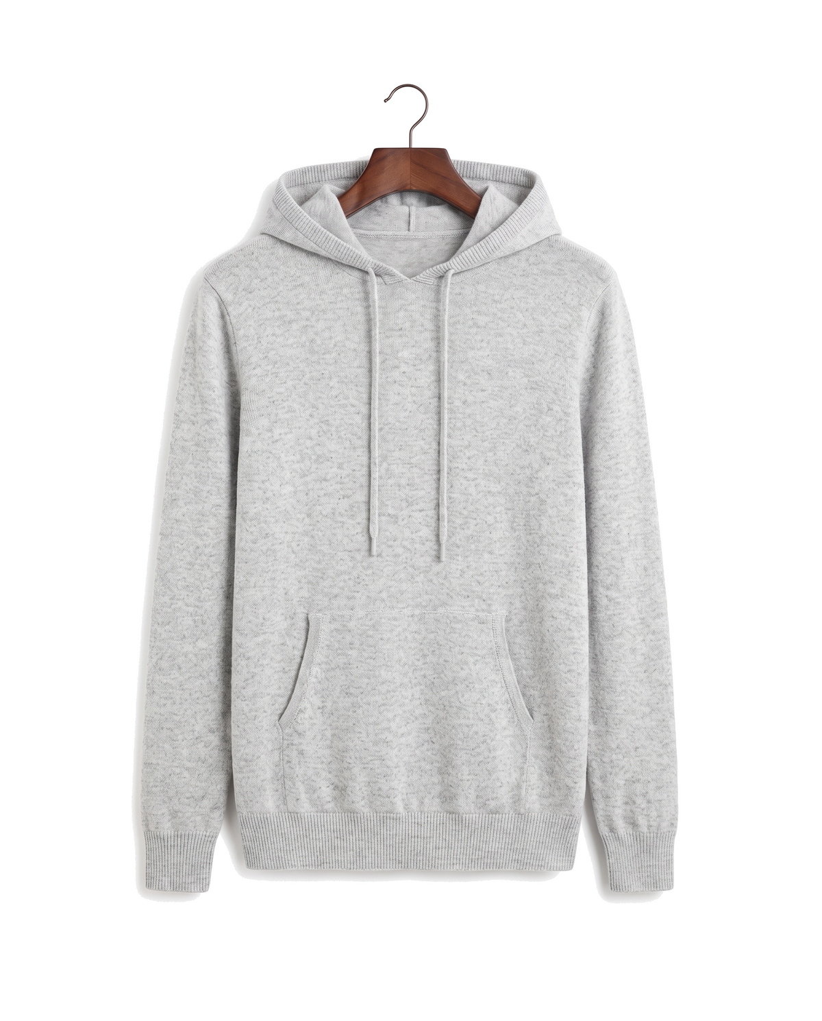 The Ashdown merino hooded jumper, front on hanger