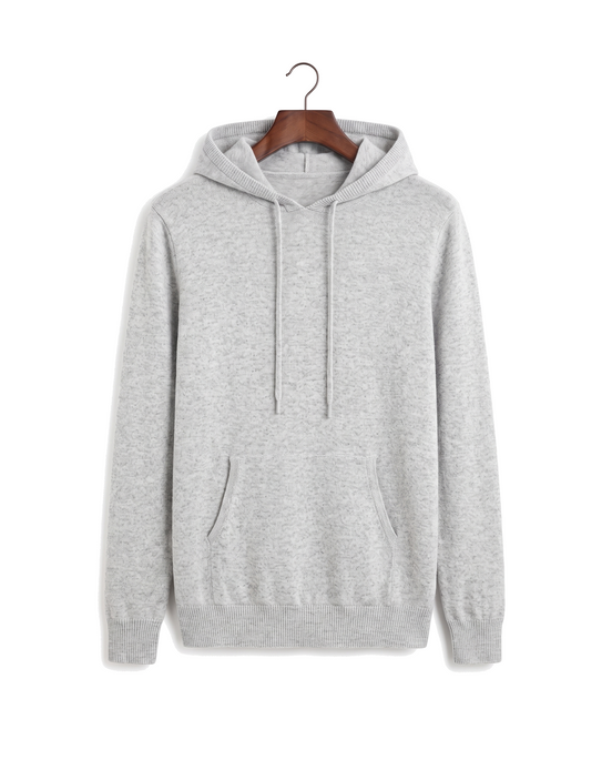 The Ashdown merino hooded jumper, front on hanger