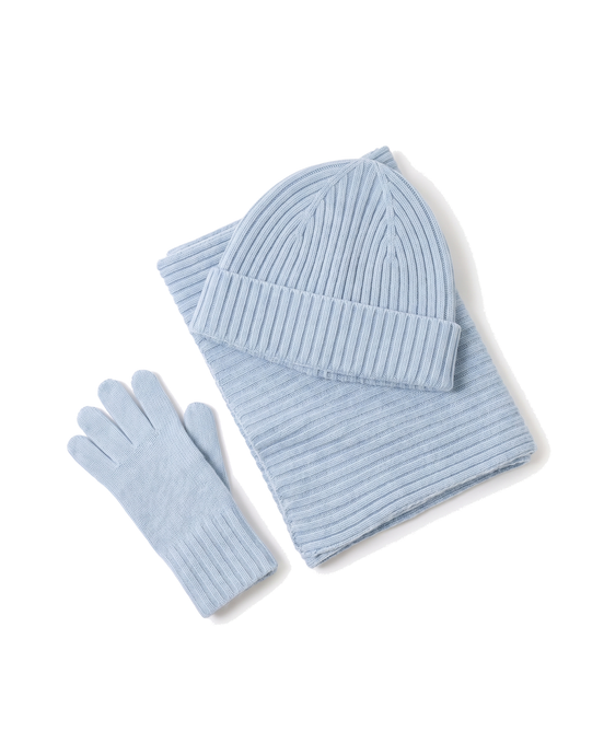 The Ravensdale merino scarf, beanie and glove set — Light Blue