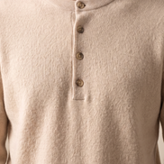 Close-up of the henley placket buttons on The Cheltenham
