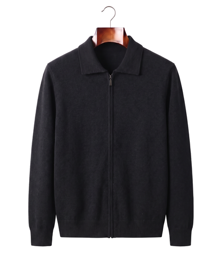 The Harrogate — Cashmere Full-Zip Cardigan — Black