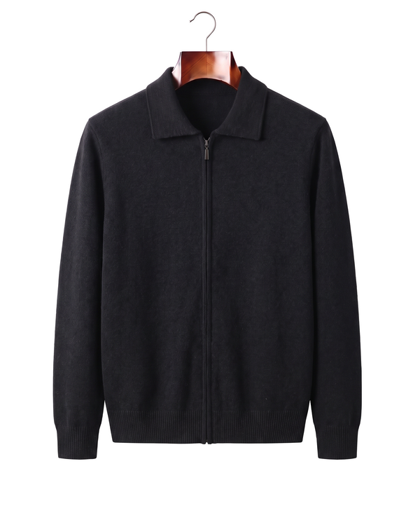 The Harrogate — Cashmere Full-Zip Cardigan — Black