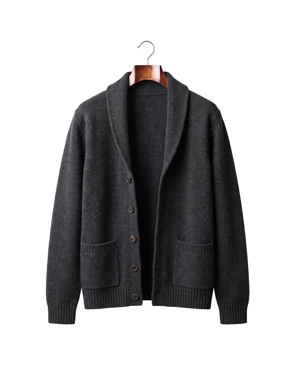 The Thornbury cashmere shawl-collar cardigan — Dark Gray