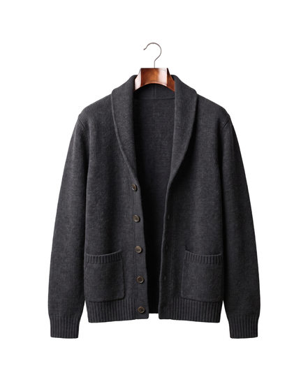 The Thornbury cashmere shawl-collar cardigan — Dark Gray