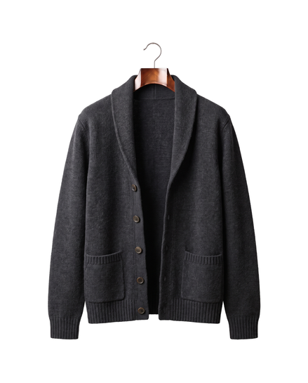 The Thornbury cashmere shawl-collar cardigan — Dark Gray