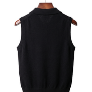 The Windsor cashmere gilet, back view on a mahogany hanger