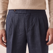 Close-up of the pleats and waistband on The Tenby