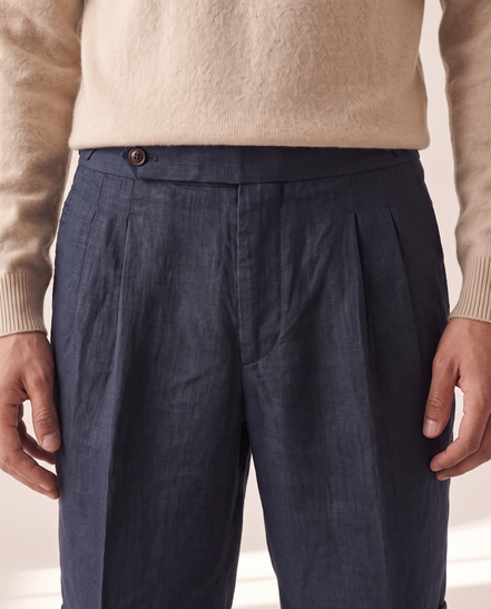 Close-up of the pleats and waistband on The Tenby