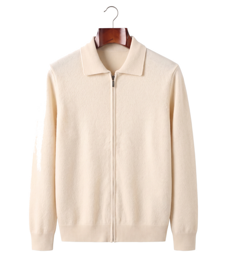 The Harrogate — Cashmere Full-Zip Cardigan — Cream White