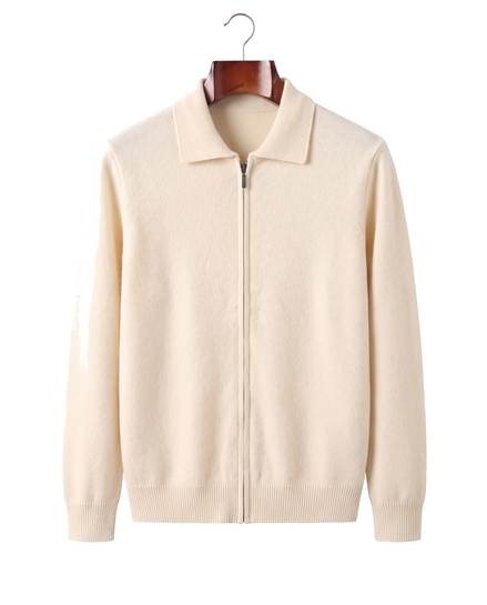 The Harrogate — Cashmere Full-Zip Cardigan — Cream White