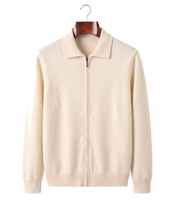 The Harrogate — Cashmere Full-Zip Cardigan — Cream White