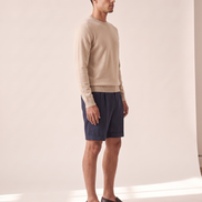 The Tenby pleated linen shorts shown in side profile