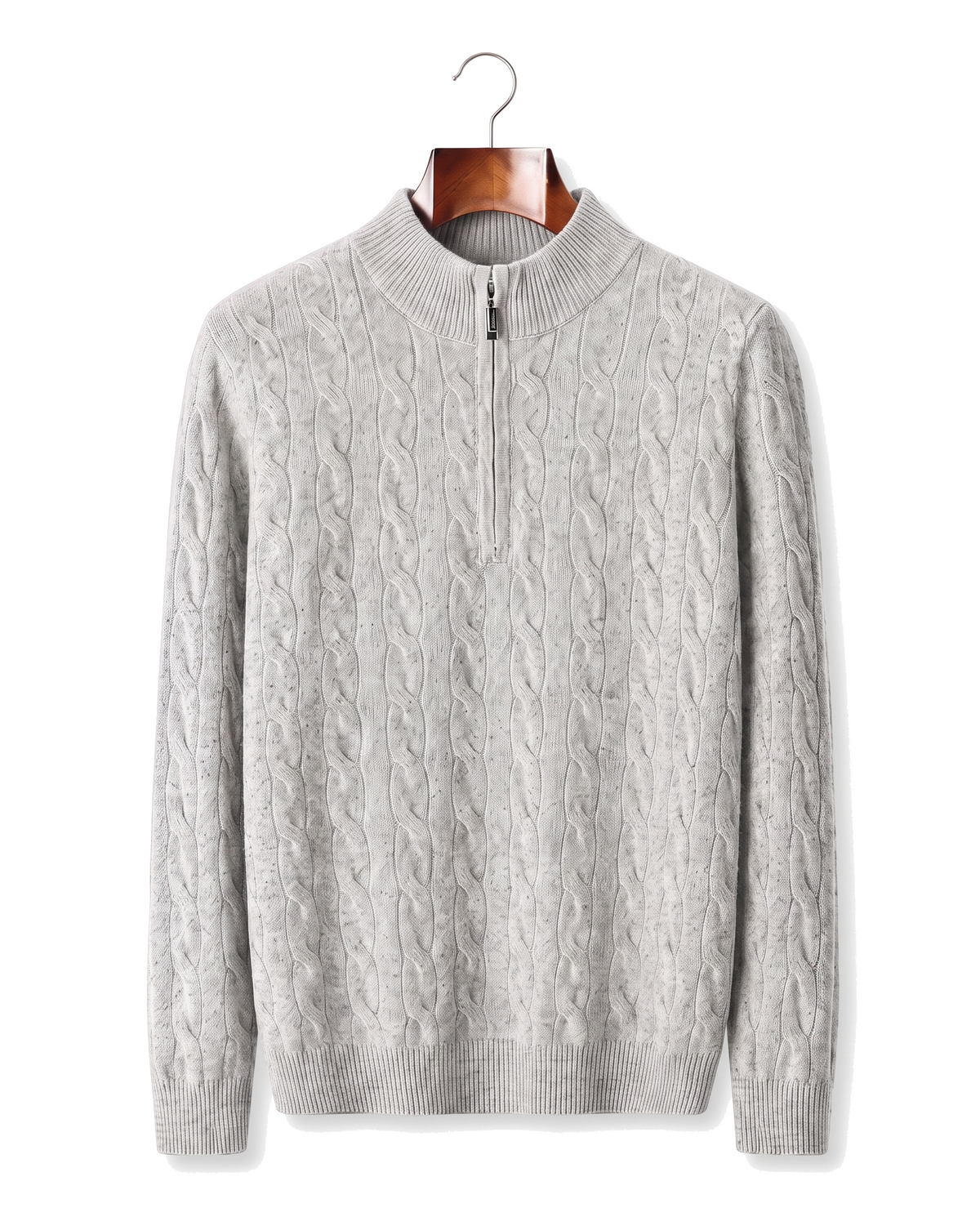 The Ashford — Merino Cable-Knit Half-Zip — front