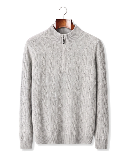The Ashford — Merino Cable-Knit Half-Zip — front