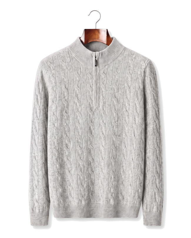 The Ashford — Merino Cable-Knit Half-Zip — front
