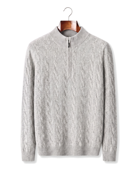 The Ashford — Merino Cable-Knit Half-Zip — front
