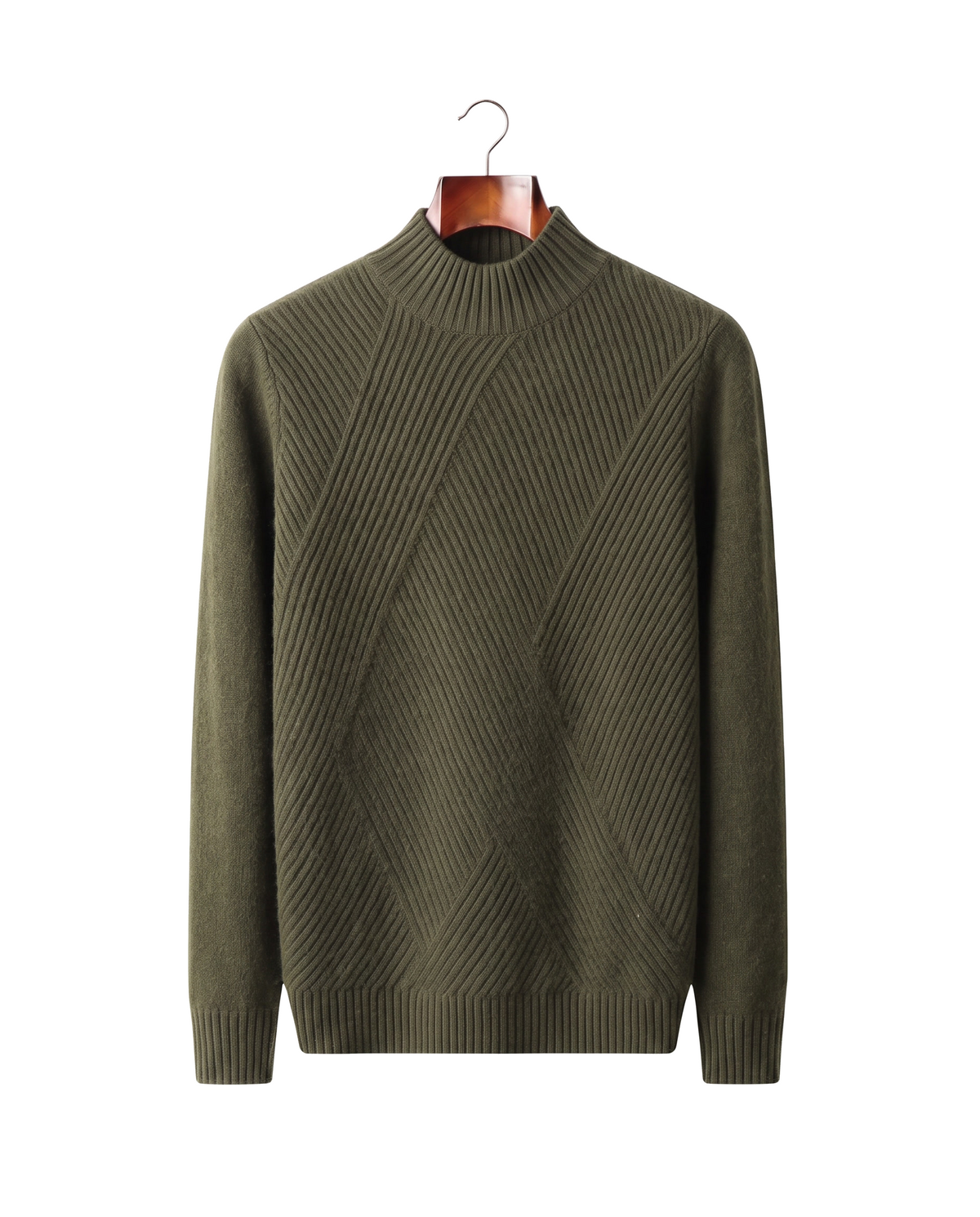 The Grosvenor — Cashmere Mock Neck Jumper — Army Green