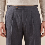 Close-up of the waistband and pleats on The Pembroke