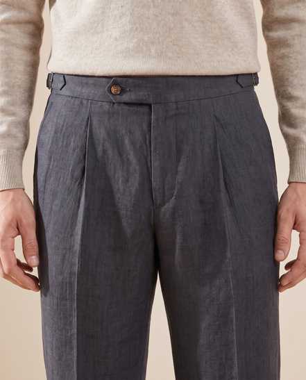 Close-up of the waistband and pleats on The Pembroke