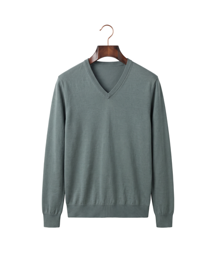 The Sandringham merino V-neck jumper — Verdant Slate