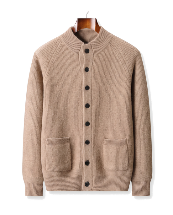 The Ledbury cashmere overshirt, front on hanger