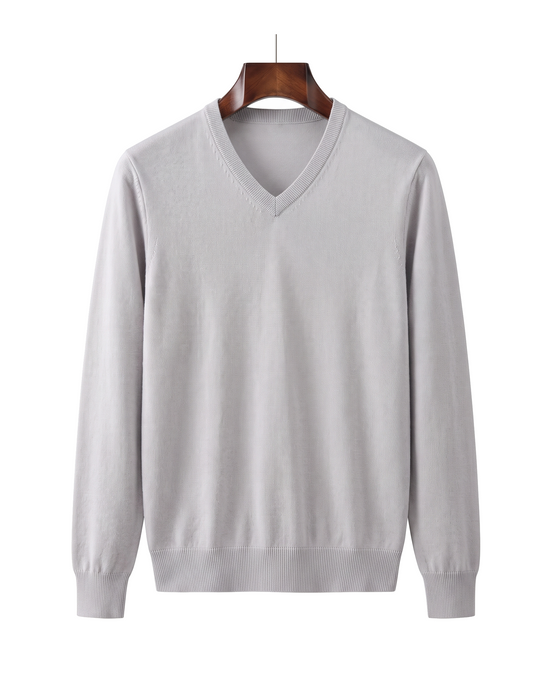 The Sandringham merino V-neck jumper — Light Gray