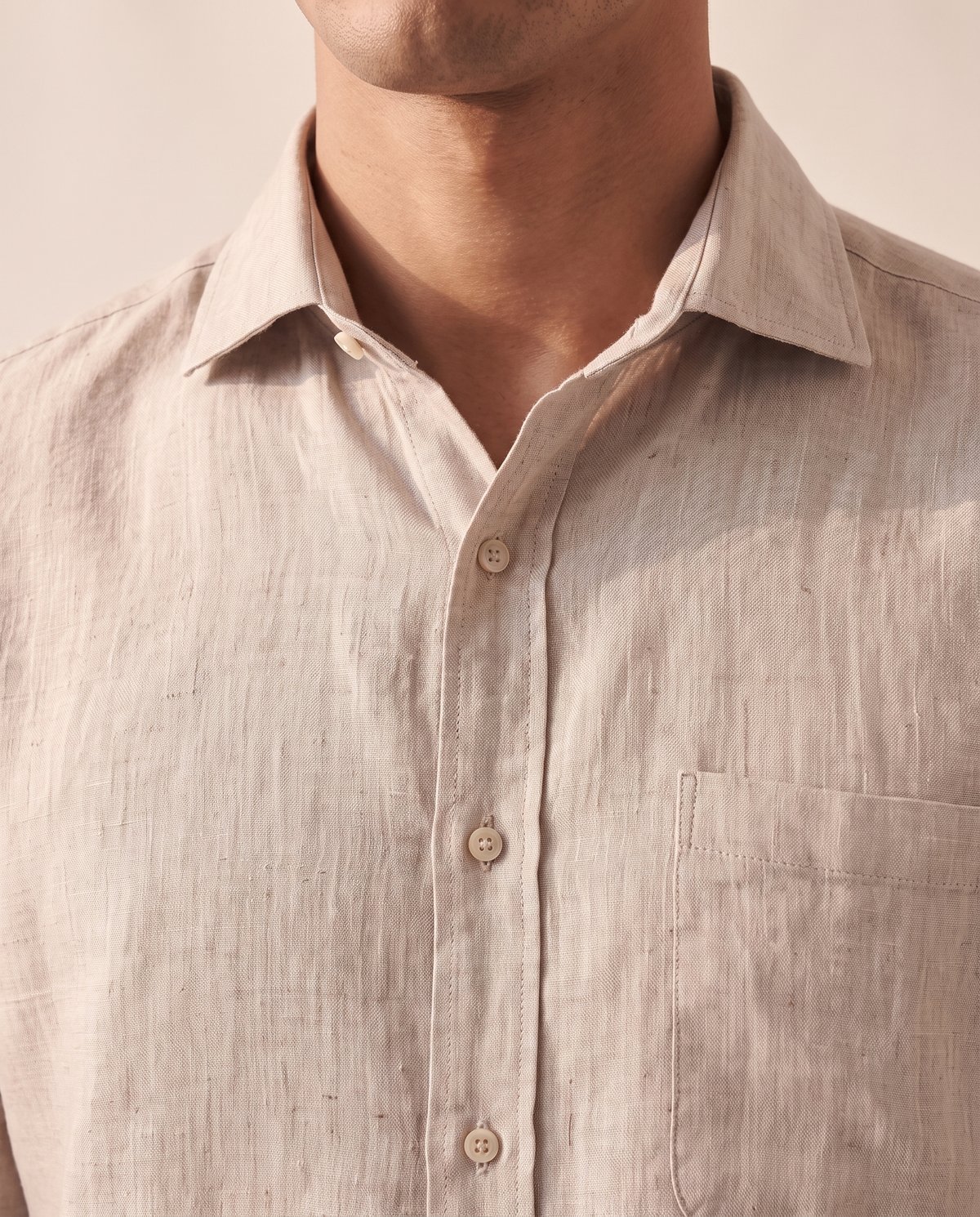 Close-up of the collar and placket on The Salcombe