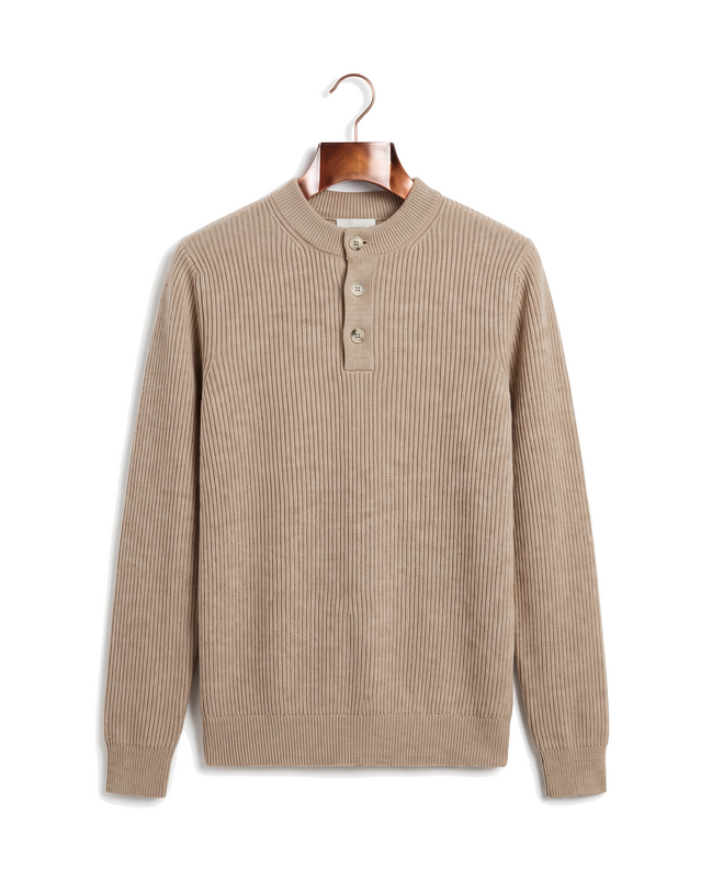 The Alderley merino ribbed henley — Beige