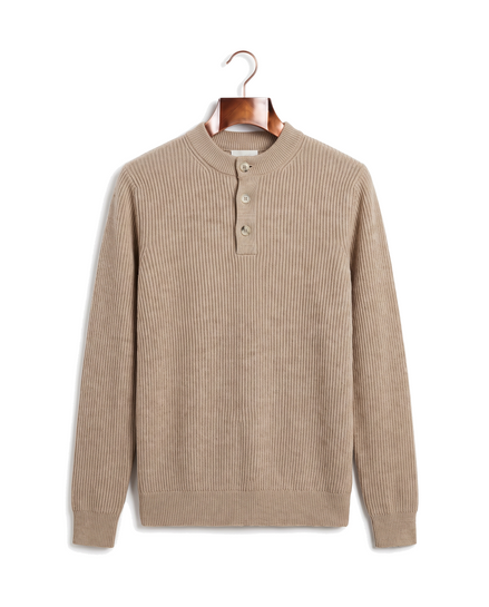 The Alderley merino ribbed henley — Beige