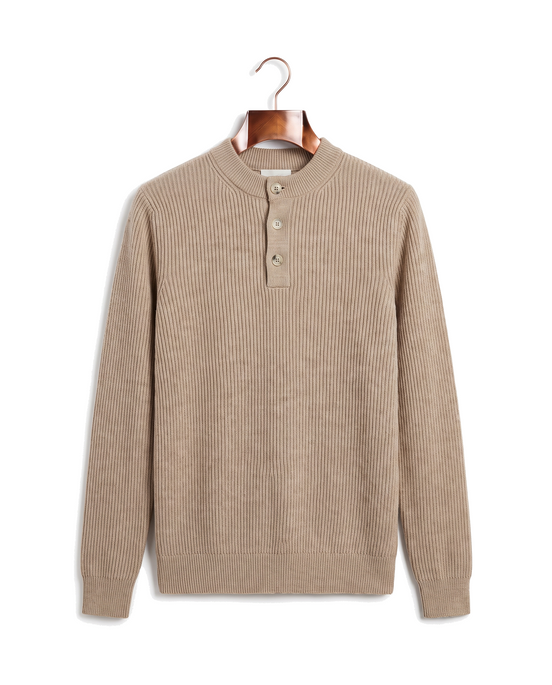 The Alderley merino ribbed henley — Beige
