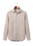 The Salcombe Linen Shirt — Sand, front on hanger