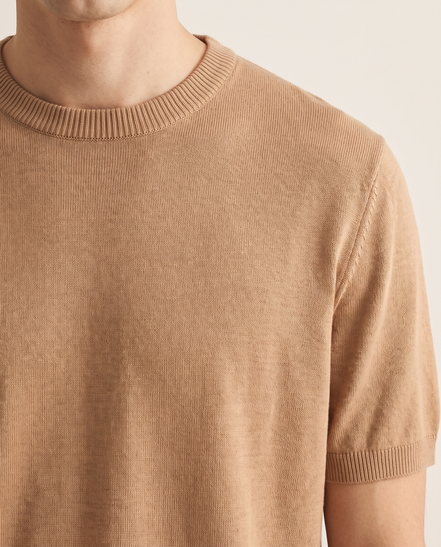 Close-up of the ribbed crew neckline on The Hanbury
