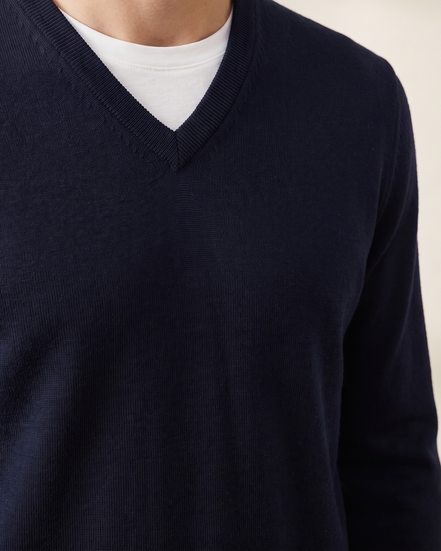 Close-up of the V neckline rib on The Sandringham