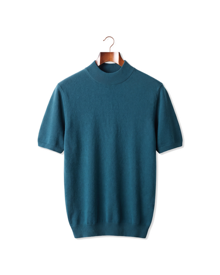 The Denby cashmere mock neck tee — Deep Atlantic