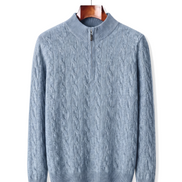 The Ashford — Merino Cable-Knit Half-Zip — Sea Blue