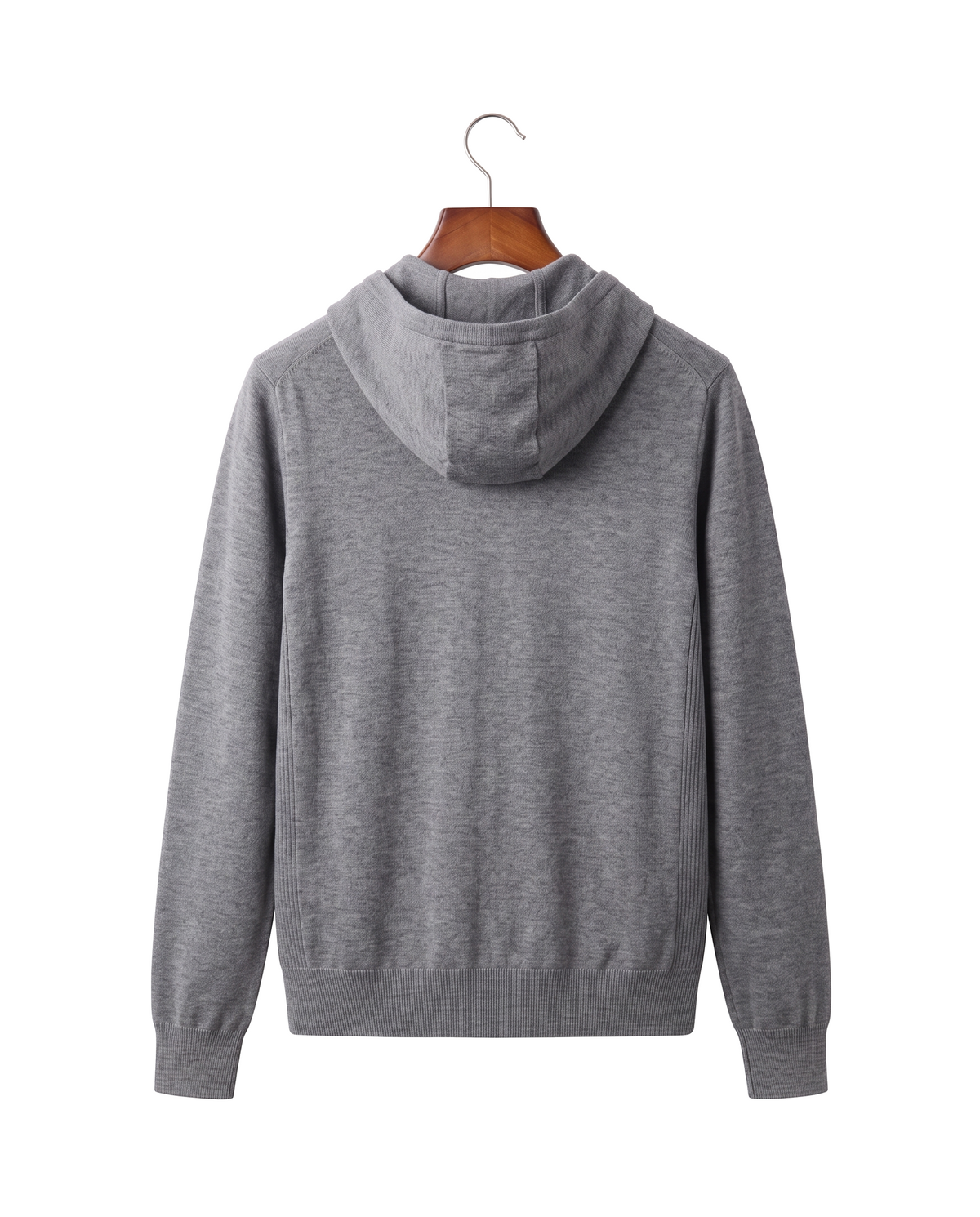 The Brackley merino zip-through hoodie, back on hanger