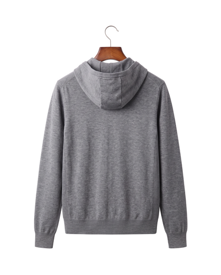 The Brackley merino zip-through hoodie, back on hanger