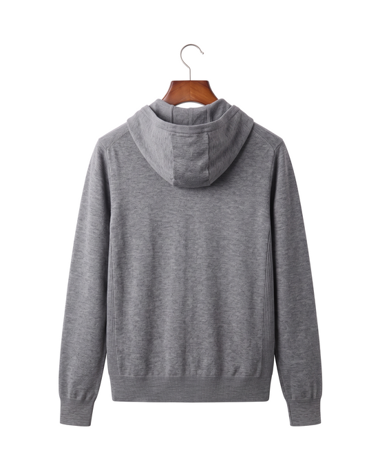 The Brackley merino zip-through hoodie, back on hanger