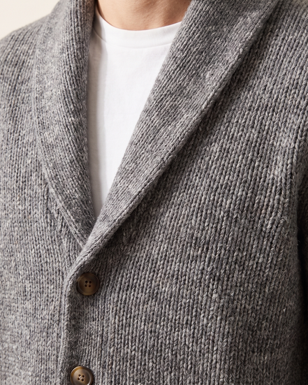 Close-up of the shawl collar overlap on The Thornbury