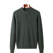 The Alderley merino ribbed henley — Deep Green