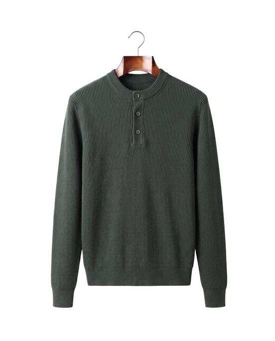 The Alderley merino ribbed henley — Deep Green