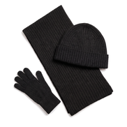 The Ravensdale merino scarf, beanie and glove set — Black
