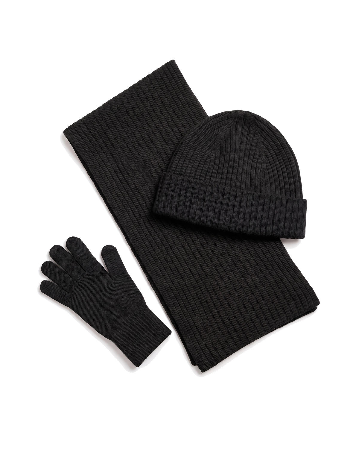 The Ravensdale merino scarf, beanie and glove set — Black