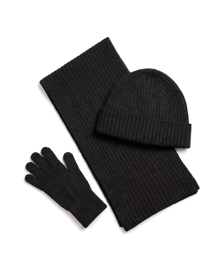 The Ravensdale merino scarf, beanie and glove set — Black