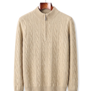 The Ashford — Merino Cable-Knit Half-Zip — Sand