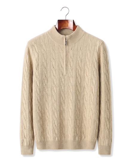 The Ashford — Merino Cable-Knit Half-Zip — Sand