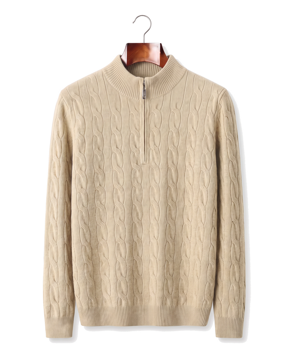 The Ashford — Merino Cable-Knit Half-Zip — Sand