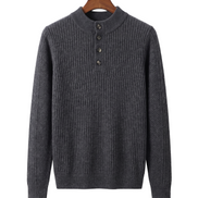 The Alderley merino ribbed henley — Dark Gray